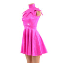 2PC Neon Pink Sleeveless Skater Dress with Elf Collar - Coquetry Clothing
