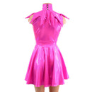 2PC Neon Pink Sleeveless Skater Dress with Elf Collar - Coquetry Clothing