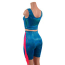 2pc Peacock Bike Shorts and Crop Tank with laceup fronts and fringe - Coquetry Clothing