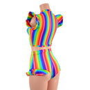 2PC Rainbow Stripe Keyhole Top and Siren Shorts Set - Coquetry Clothing