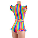 2PC Rainbow Stripe Keyhole Top and Siren Shorts Set - Coquetry Clothing
