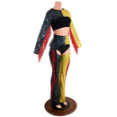 2PC Red, Black and Gold Fringe Bolero and Bootcut Chaps Set (Shorts and crop top sold separately) (Copy) - Coquetry Clothing