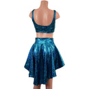 2PC Starlette Bralette and Hi Lo Skirt Set in Turquoise on Black Shattered Glass - Coquetry Clothing