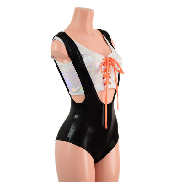 2PC Suspender Romper and Laceup Mini Crop Tank Set - Coquetry Clothing