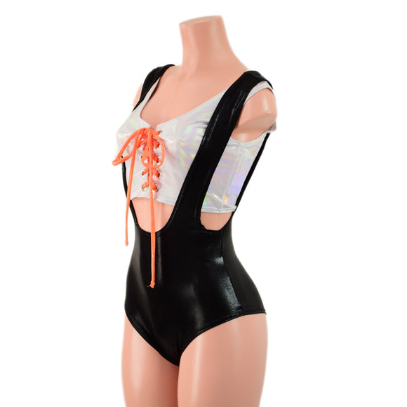 2PC Suspender Romper and Laceup Mini Crop Tank Set - Coquetry Clothing