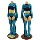 2PC Turquoise Fringe Bolero and Bootcut Chaps Set (Shorts and crop top sold separately) - Coquetry Clothing
