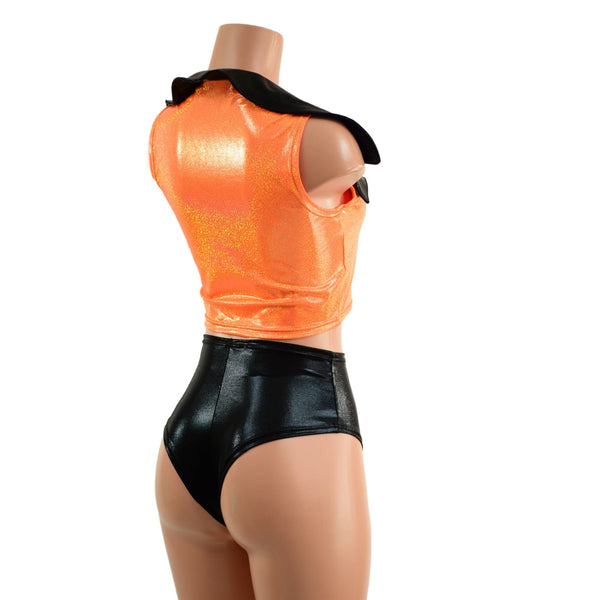 Zippered Crop Vest with Bolts and Showtime Collar and Brazilian Shorts Set - 5