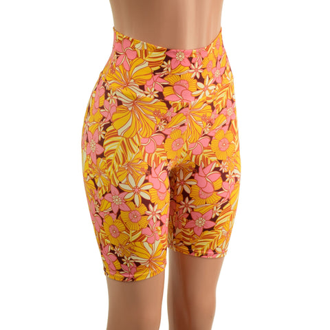 What The Floral High Waist Bike Shorts Ready To Ship - Coquetry Clothing