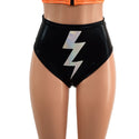Black Mystique Brazilian Siren Shorts with Flashbulb Bolt Applique - 5