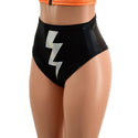 Black Mystique Brazilian Siren Shorts with Flashbulb Bolt Applique - 4