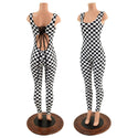 Strappy Back Tank Catsuit in Black and White Checkered - 3