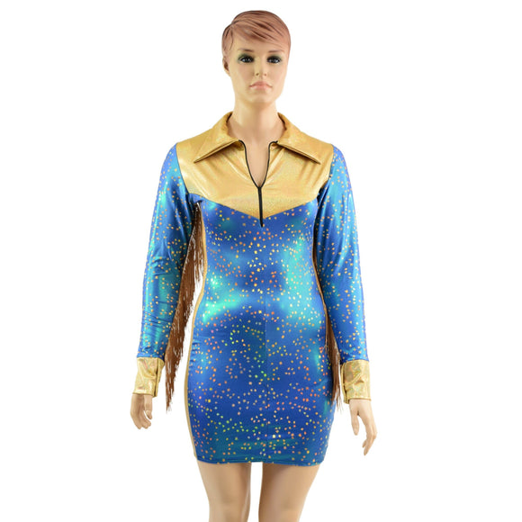 Rodeo Mini Dress with Side Panels, Fringe, Snap Cuffs and Yoke Collar - Coquetry Clothing