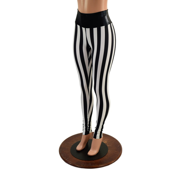Black & White Striped Leggings with Black Mystique Waistband - 3