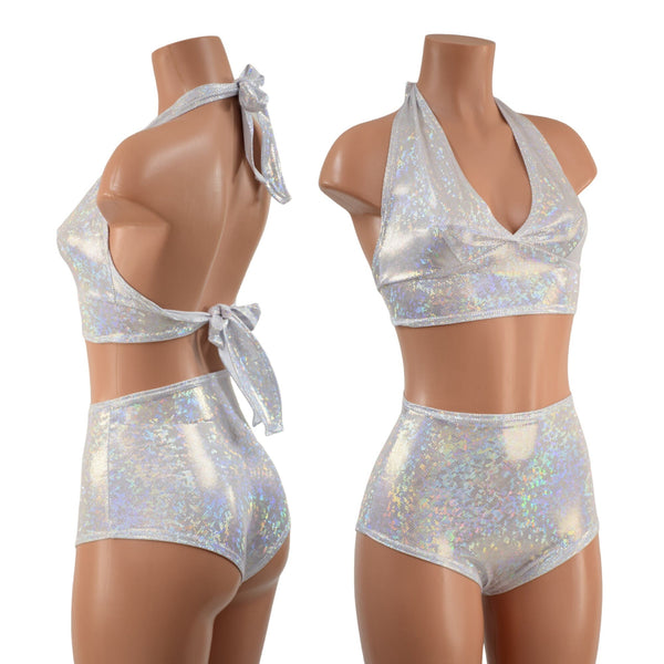 Tie Back Halter and High Waist Siren Shorts Set - 1