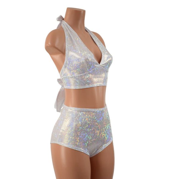 Tie Back Halter and High Waist Siren Shorts Set - 2