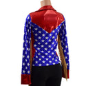 Red White and Blue Patriotic Rodeo Shirt with Fringe - 4