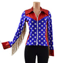 Red White and Blue Patriotic Rodeo Shirt with Fringe - 3