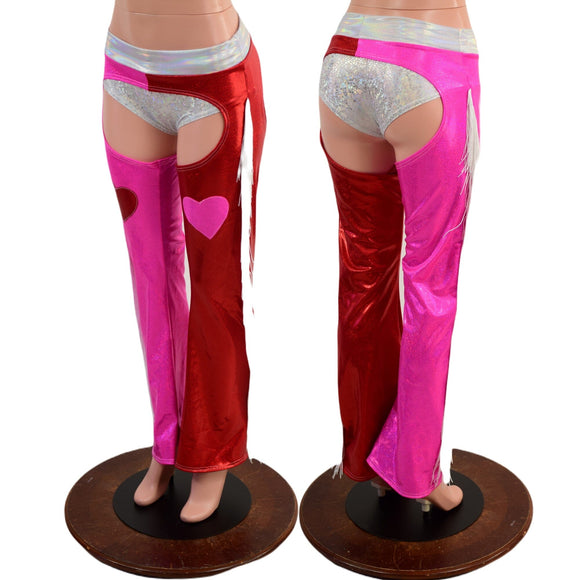 Bootcut Valentine Heart Applique Fringe Chaps (shorts sold separately) - Coquetry Clothing