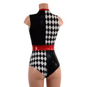 Black and White Quad Color Blocked Romper with Red Sparkly Jewel Trim - 7