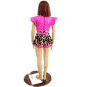 Kids Neon Pink and Leopard Print Keyhole Romper with Ruffle Rump - 8