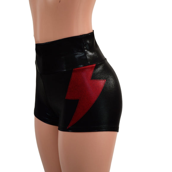 Black Metallic High Waist Shorts With Coagulant Hip Bolts - Coquetry Clothing