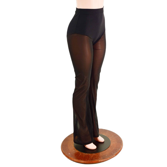 Black Zen Bootcut Leggings with Siren cut and Black Mesh Legs - Coquetry Clothing