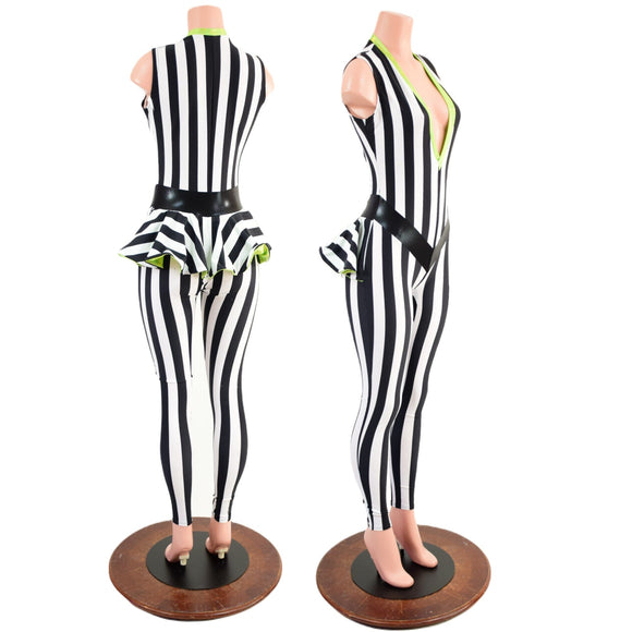 Plunging V Catsuit with Ruffle Rump and V Front Waistband - Coquetry Clothing