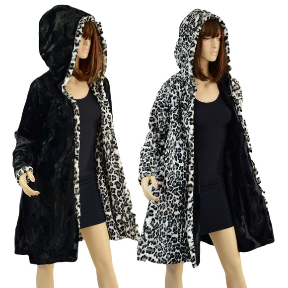 Double Minky Reversible A Line Coat - Coquetry Clothing