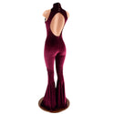 Backless, Bell Bottom Burgundy Velvet Catsuit with Snap Back Turtleneck - 5