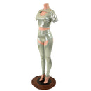 3PC Nirvana Top, Siren Shorts, and Midrise Chaps Set in Platinum - Coquetry Clothing