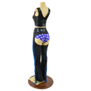 3PC Black and Blue Fringe Chaps, Siren Shorts, and Laceup Crop Tank Set - Coquetry Clothing