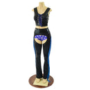 3PC Black and Blue Fringe Chaps, Siren Shorts, and Laceup Crop Tank Set - Coquetry Clothing