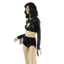 3PC Black Bolero, shorts, and bralette set with fringe - Coquetry Clothing