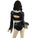 3PC Black Bolero, shorts, and bralette set with fringe - Coquetry Clothing