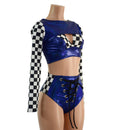 3PC Blue Sparkly Jewel Grid Girl Shorts Set - Coquetry Clothing