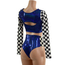 3PC Blue Sparkly Jewel Grid Girl Shorts Set - Coquetry Clothing