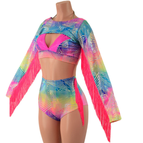 3PC Bolero Fringe Set with Siren Shorts and Starlette Bralette - Coquetry Clothing