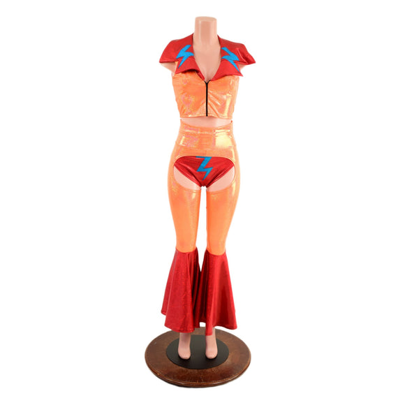 3PC Chaps, Zippered Crop Vest, and Siren Shorts Set - Coquetry Clothing