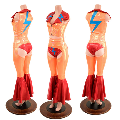 3PC Chaps, Zippered Crop Vest, and Siren Shorts Set - Coquetry Clothing