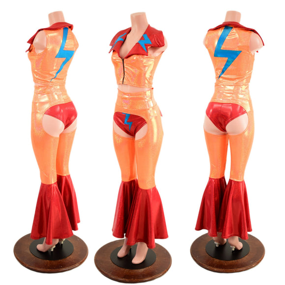 3PC Chaps, Zippered Crop Vest, and Siren Shorts Set - Coquetry Clothing
