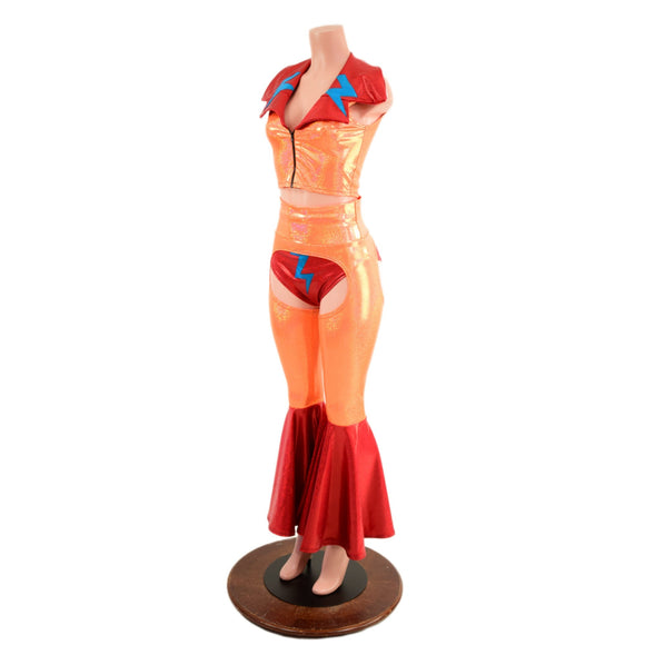 3PC Chaps, Zippered Crop Vest, and Siren Shorts Set - Coquetry Clothing