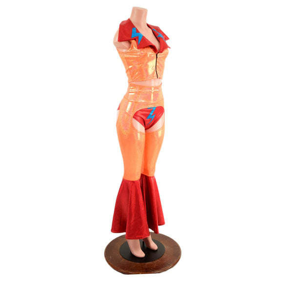 3PC Chaps, Zippered Crop Vest, and Siren Shorts Set - Coquetry Clothing