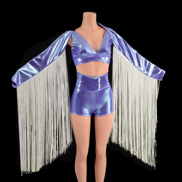 3pc Fringe and Flowers Set in Lavender Ice - Coquetry Clothing
