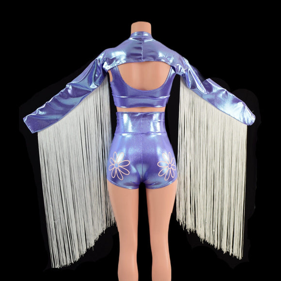 3pc Fringe and Flowers Set in Lavender Ice - Coquetry Clothing
