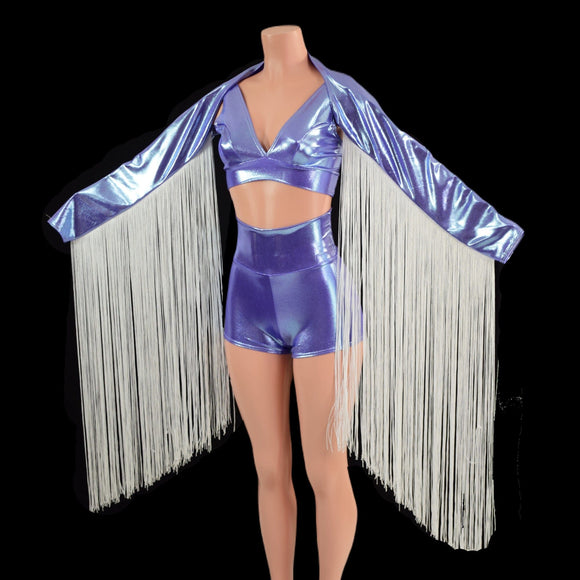 3pc Fringe and Flowers Set in Lavender Ice - Coquetry Clothing
