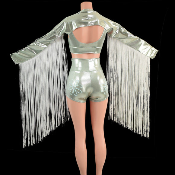 3pc Fringe and Flowers Set in Platinum - Coquetry Clothing