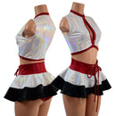3PC Keyhole Crop, Double Ruffle Mini Skirt, and Cheeky Booty Shorts Set - Coquetry Clothing