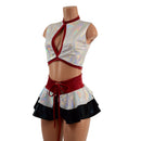 3PC Keyhole Crop, Double Ruffle Mini Skirt, and Cheeky Booty Shorts Set - Coquetry Clothing