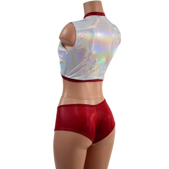 3PC Keyhole Crop, Double Ruffle Mini Skirt, and Cheeky Booty Shorts Set - Coquetry Clothing