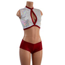 3PC Keyhole Crop, Double Ruffle Mini Skirt, and Cheeky Booty Shorts Set - Coquetry Clothing